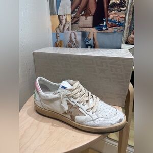 Golden Goose White and Beige Star Sneakers